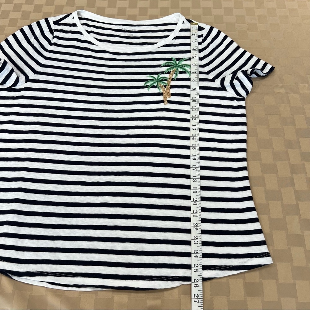 Talbots Beaded Palm Tree Navy & White Striped Short Sleeve Tee Women's Size 2X - Picture 6 of 7